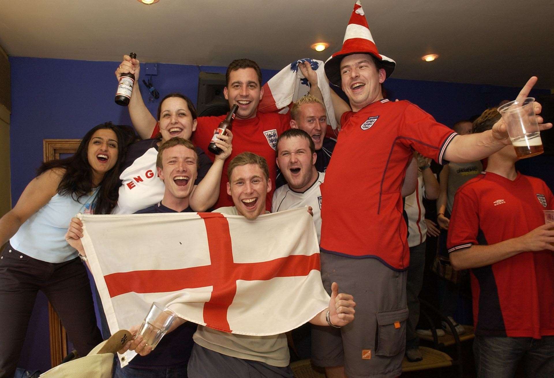 England fans watching the game against Denmark in 2002 at Bar Xtreme in Canterbury. Picture: Gerry Whittaker