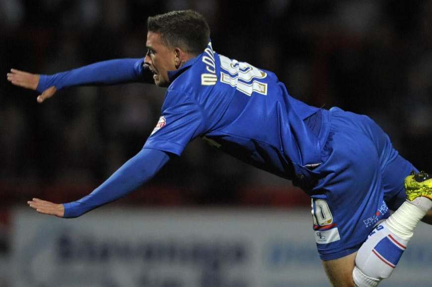 Cody McDonald wins the penalty which made the difference for Gills on Tuesday Picture: Barry Goodwin