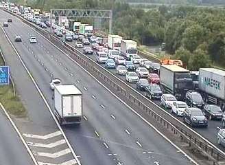 M25 near Swanley. Traffic backed up for miles after crash near the Dartford tunnel. Picture: Traffic England