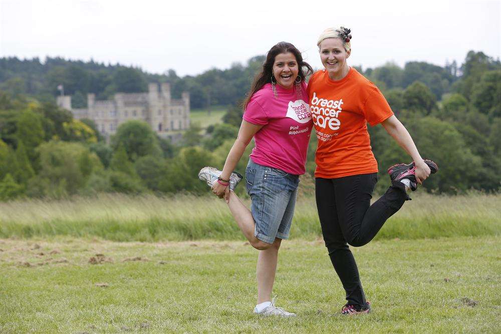 Nina limbers up with kmfm's Emma Adam