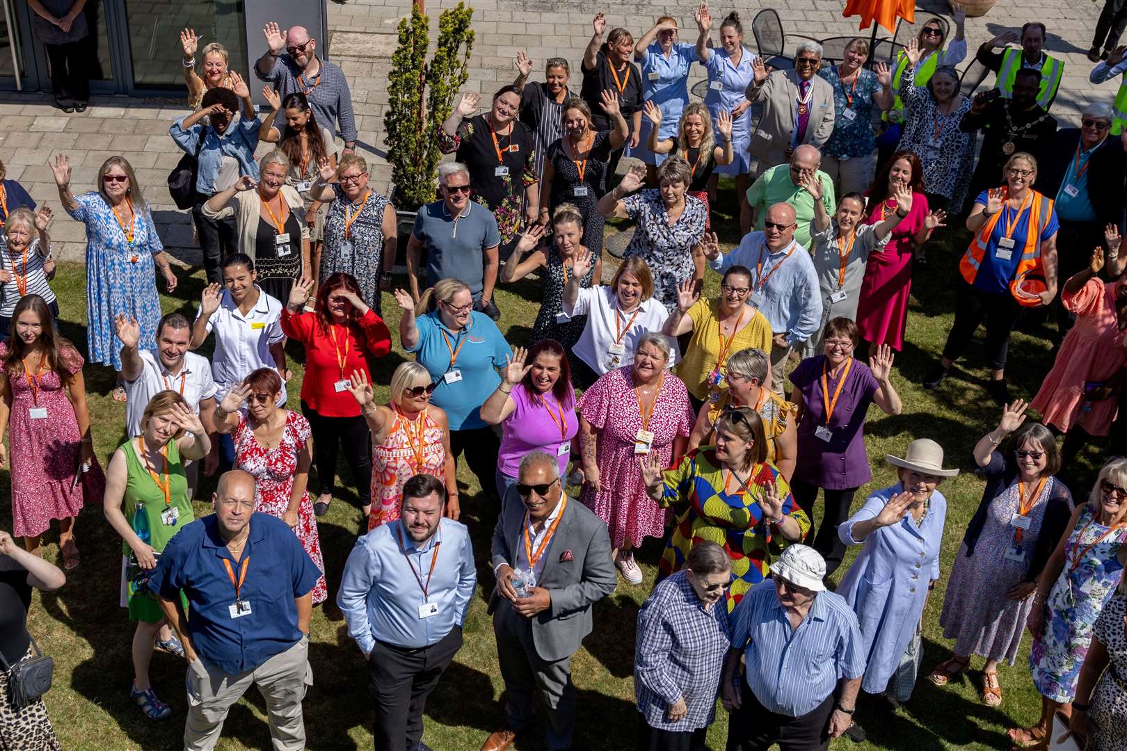 ellenor staff and volunteers at the topping out ceremony. Picture: Will French