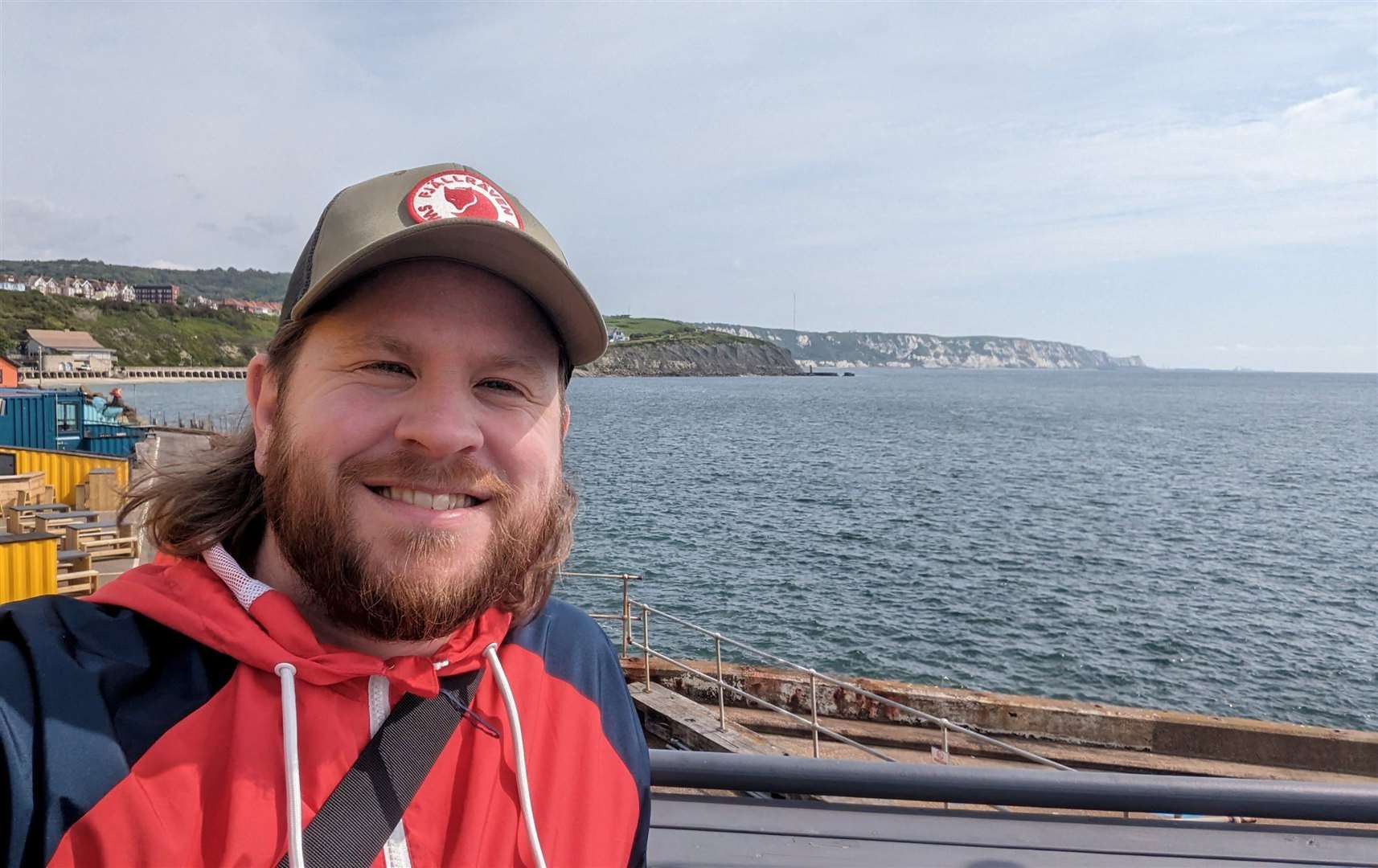 Rhys Griffiths at the start of his walk at Folkestone Harbour Arm