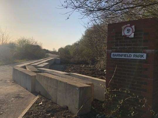 New blocks have been put in place to deter fly-tipping along the access road to Barnfield Park, near New Ash Green