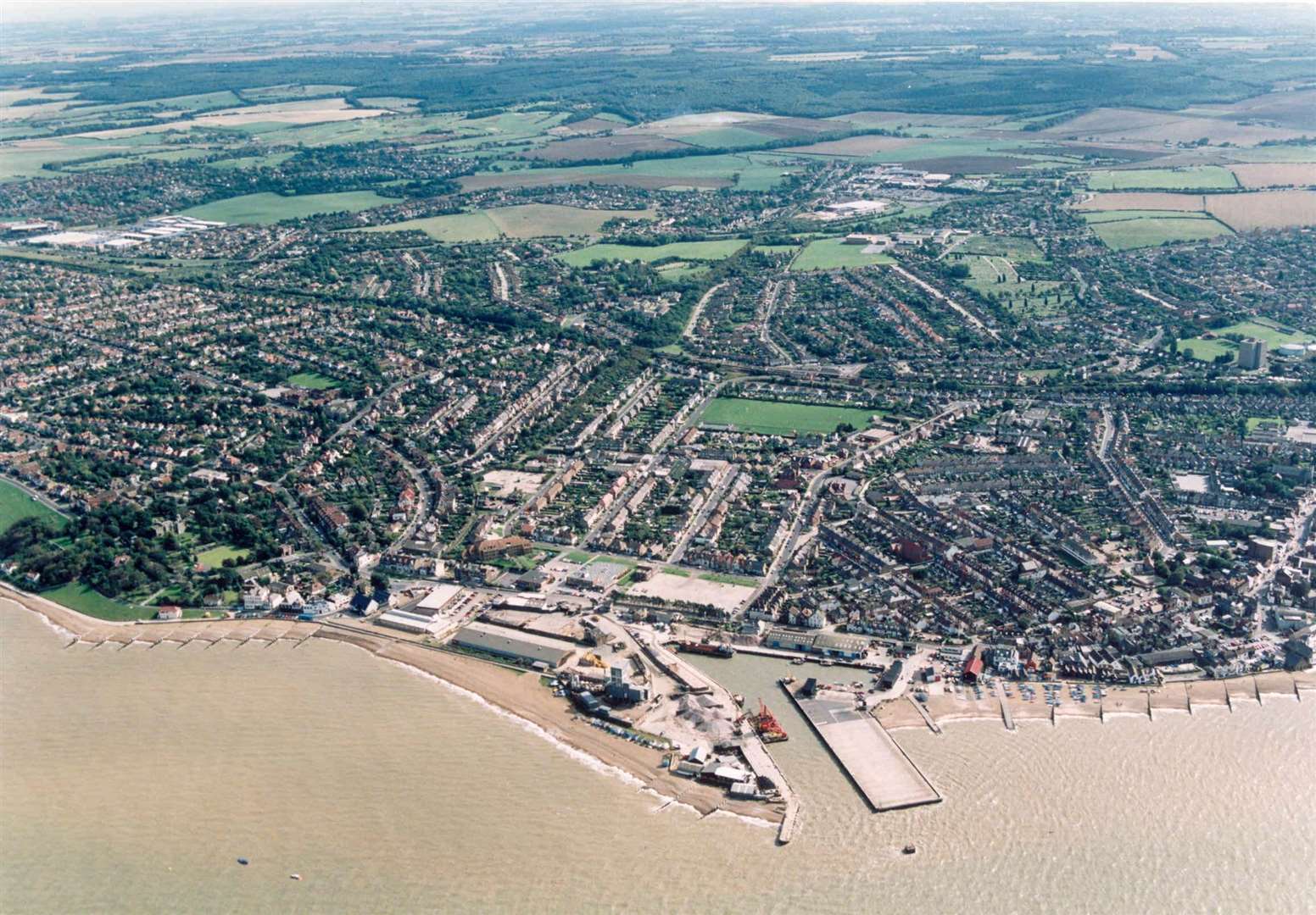 Aerial view of Whitstable Harbour from 1995 - just as the seeds of its revival were being sown