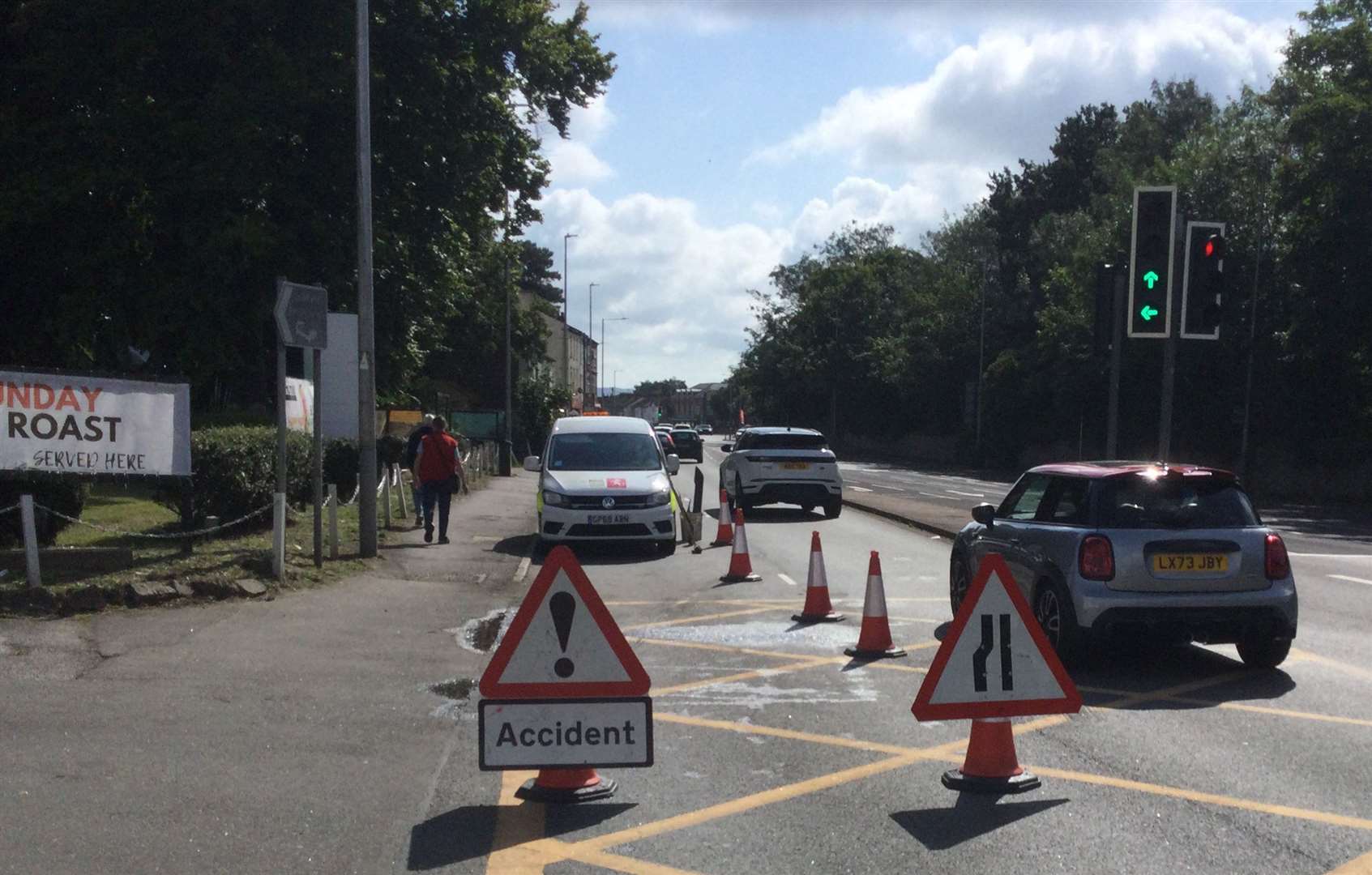 The closed-off lane of the A20 after the crash in Larkfield