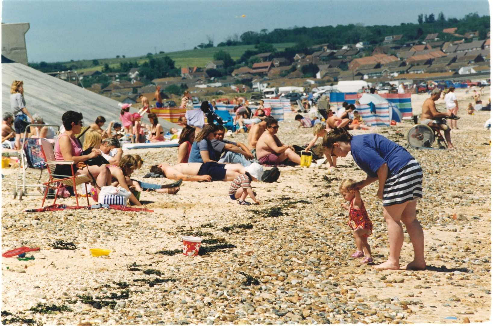 Families enjoying the sun at Leysdown Beach in 1996