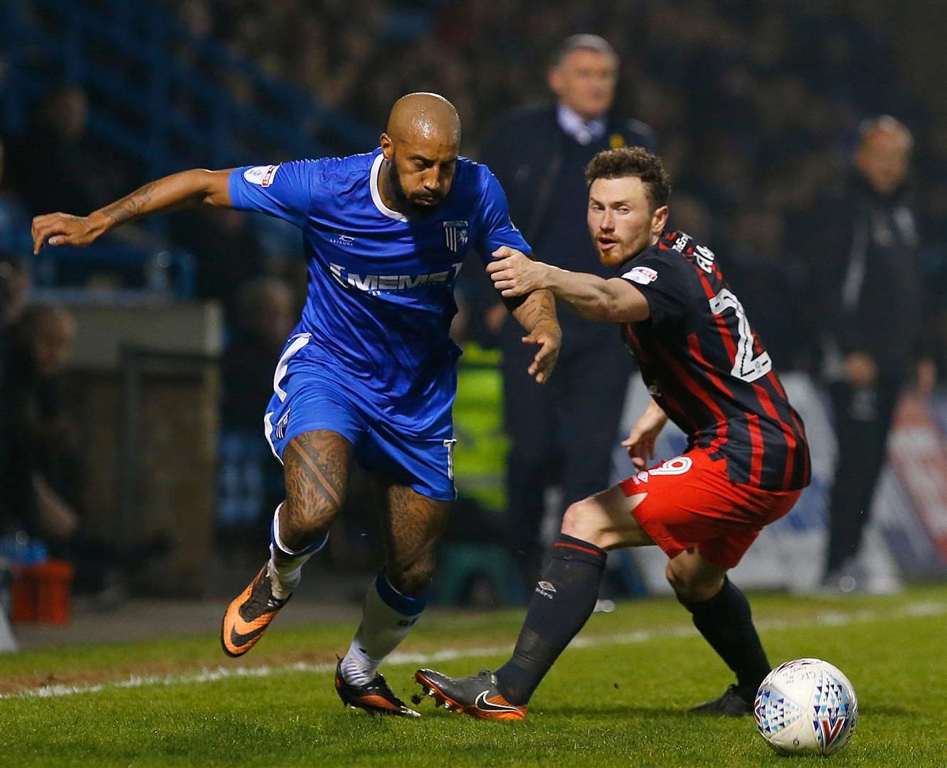 Gillingham's Josh Parker outfoxes Blackburn's Corry Evans. Picture: Andy Jones