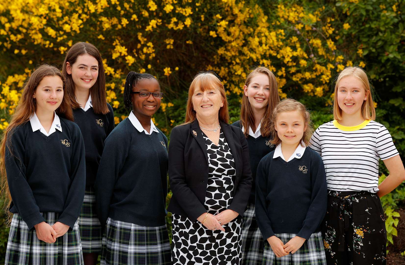 Mrs Linda Wybar with pupils at Tunbridge Wells Girls' Grammar school