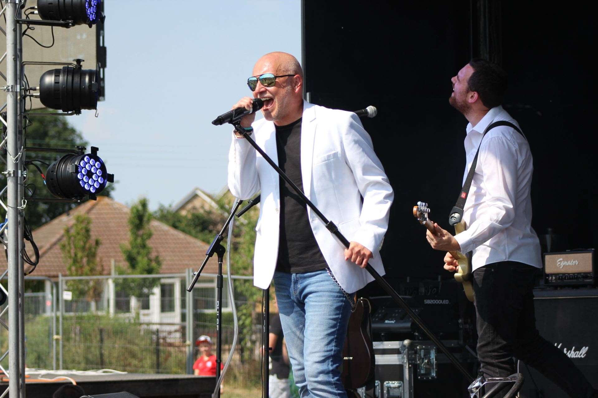 Ed Austin singer with Marylebone Jelly on stage at Iwade Rock 2018. Picture: John Nurden