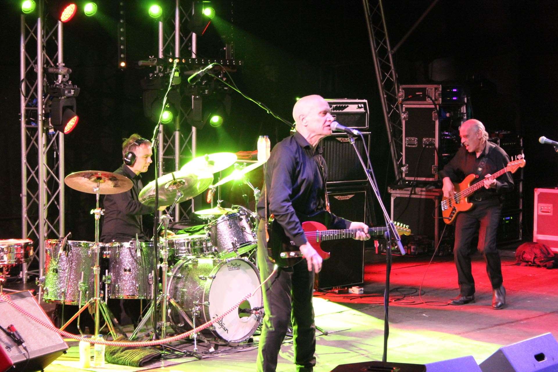 Guitar 'stabber' Wilko Johnson of Dr Feelgood and the Blockheads with veteran bassman Norman Watt-Roy closed the New Day Festival at Mount Ephraim Gardens, Hernhill, Faversham (14861917)