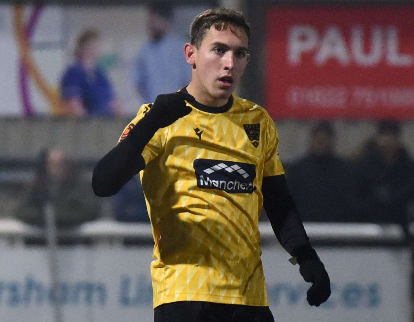 Matt Rush celebrates Maidstone’s opener in their 3-1 victory over Havant. Picture: Steve Terrell