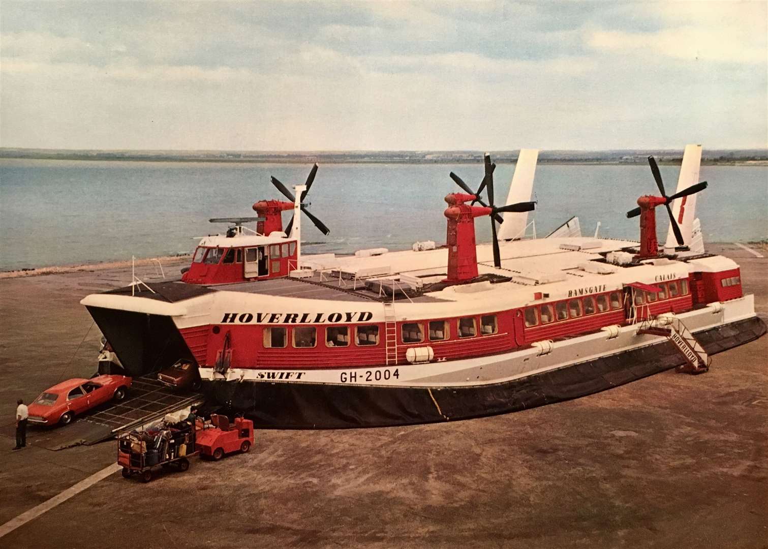 One of Hoverlloyd's vessels at the hoverport in Pegwell Bay. Picture: Colin Varrall