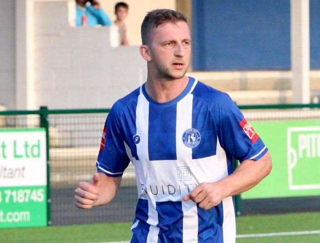 Herne Bay striker Kane Rowland - was sent off in the second half. Picture: James Aylward