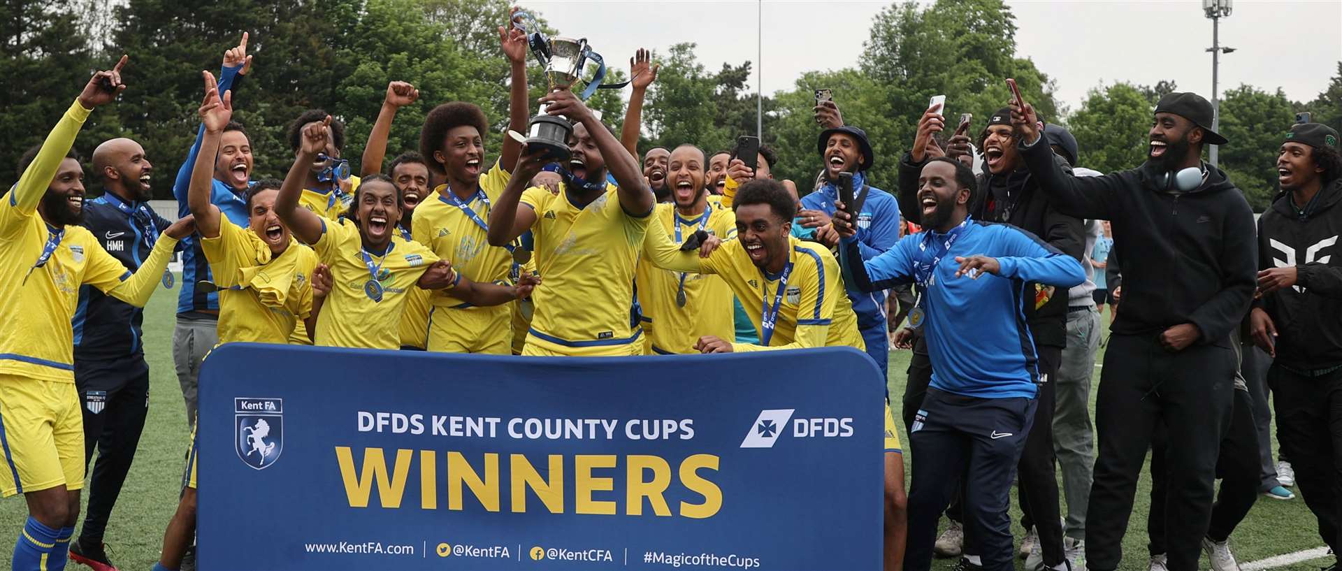 Streatham celebrating after their 3-2 Kent FA Junior C Cup win at Chatham's Bauvill Stadium on Saturday. Picture: PSP Images