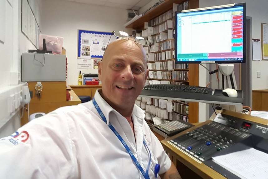 Chairman and presenter Phil Royce at the mixing desk