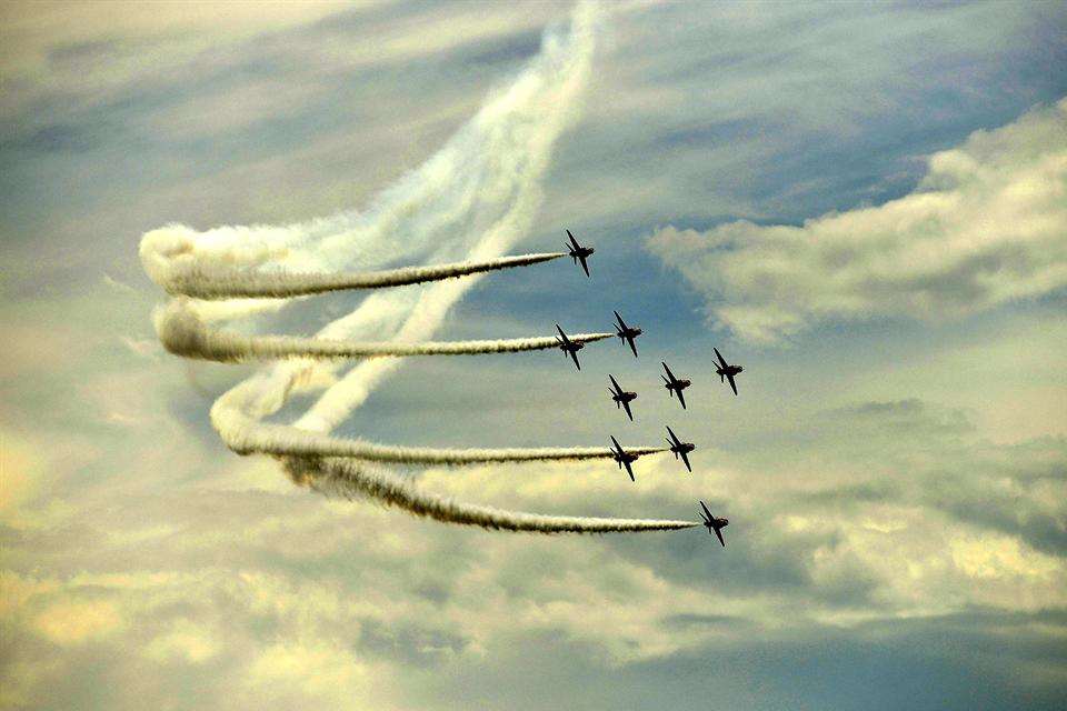 The RAF Red Arrows open the 2014 Folkestone Airshow.