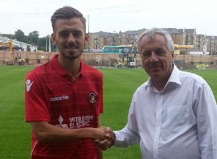 Jack Powell with Ebbsfleet vice-chairman Peter Varney