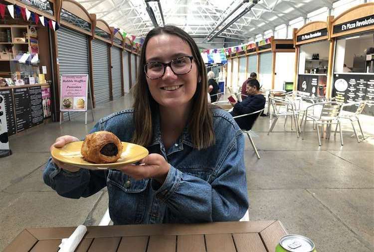 Reporter Alex Langridge with the award-winning sausage roll at Chrystal’s in Gravesend, which scored 22 out of 25