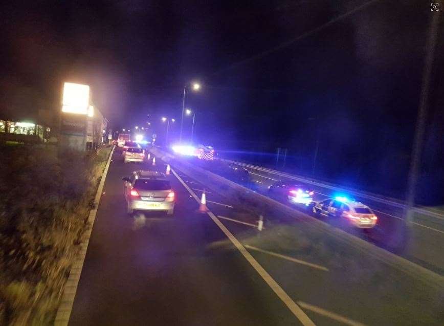 The A2 was closed after the pedestrian was hit by a car. Picture: Trevor Martin