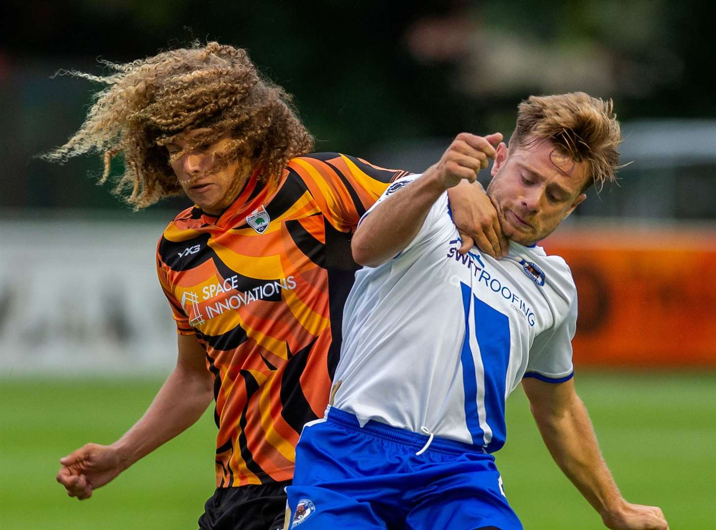 Lordswood’s Jarred Trespaderne, left, scored in the FA Vase last weekendPicture: Ian Scammell