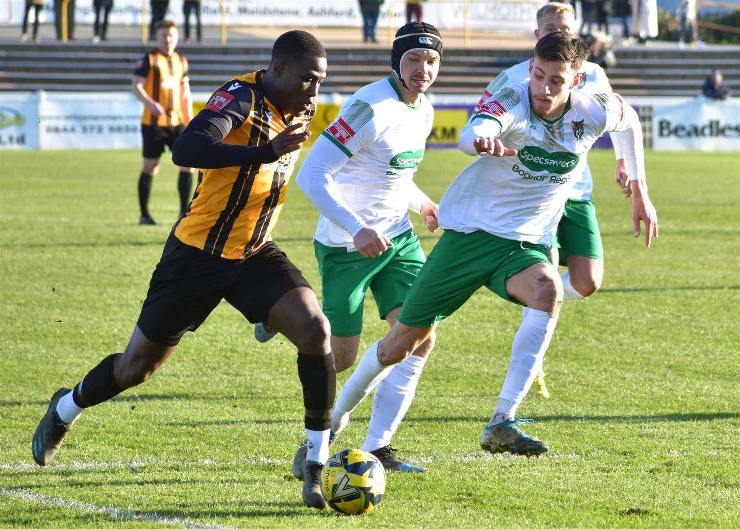 Folkestone frontman Ade Yusuff on the attack in Saturday's win over Bognor Regis. Picture: Randolph File