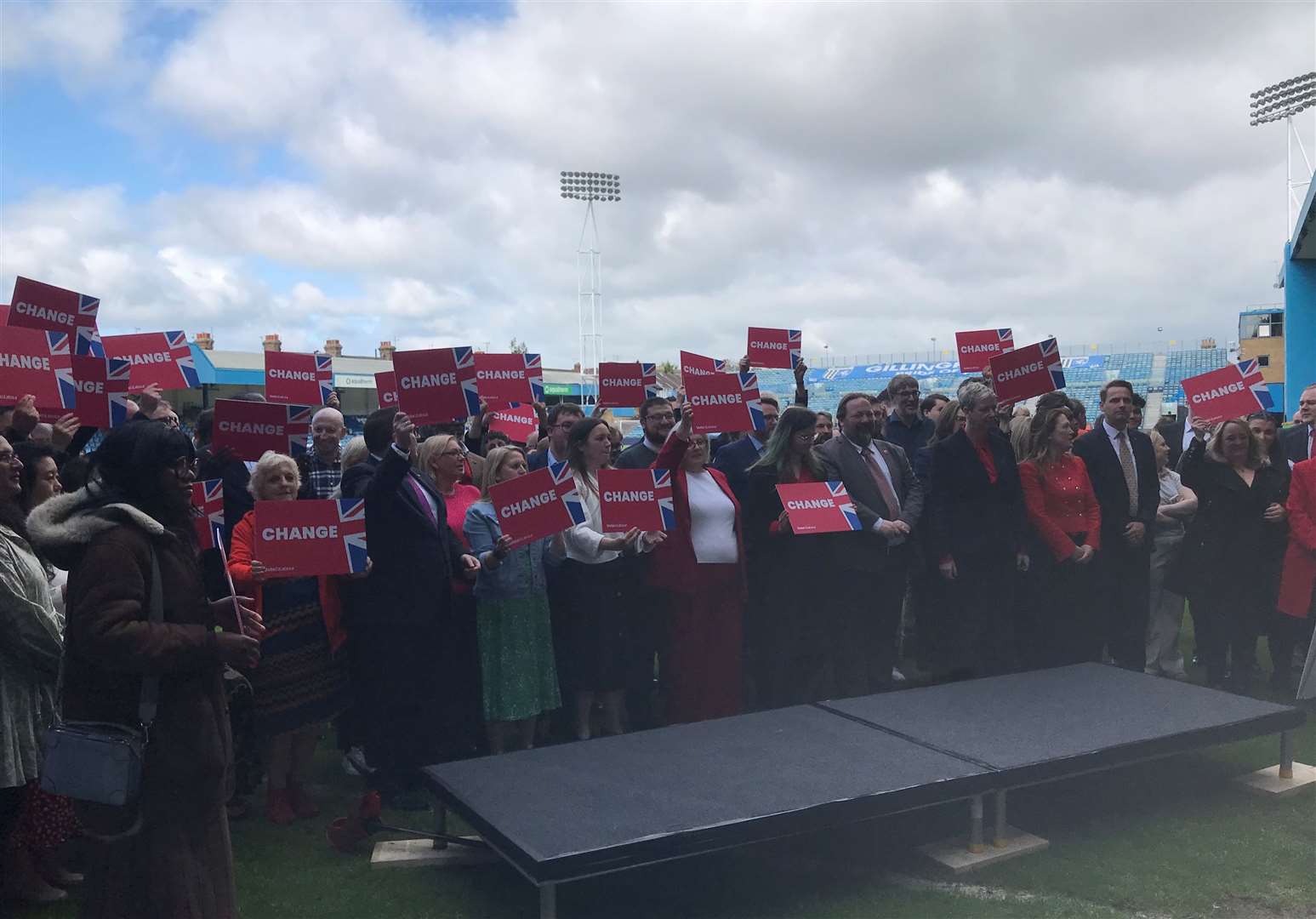 Labour campaigners gathering at Priestfield in Gillingham for the arrival of Sir Keir Starmer