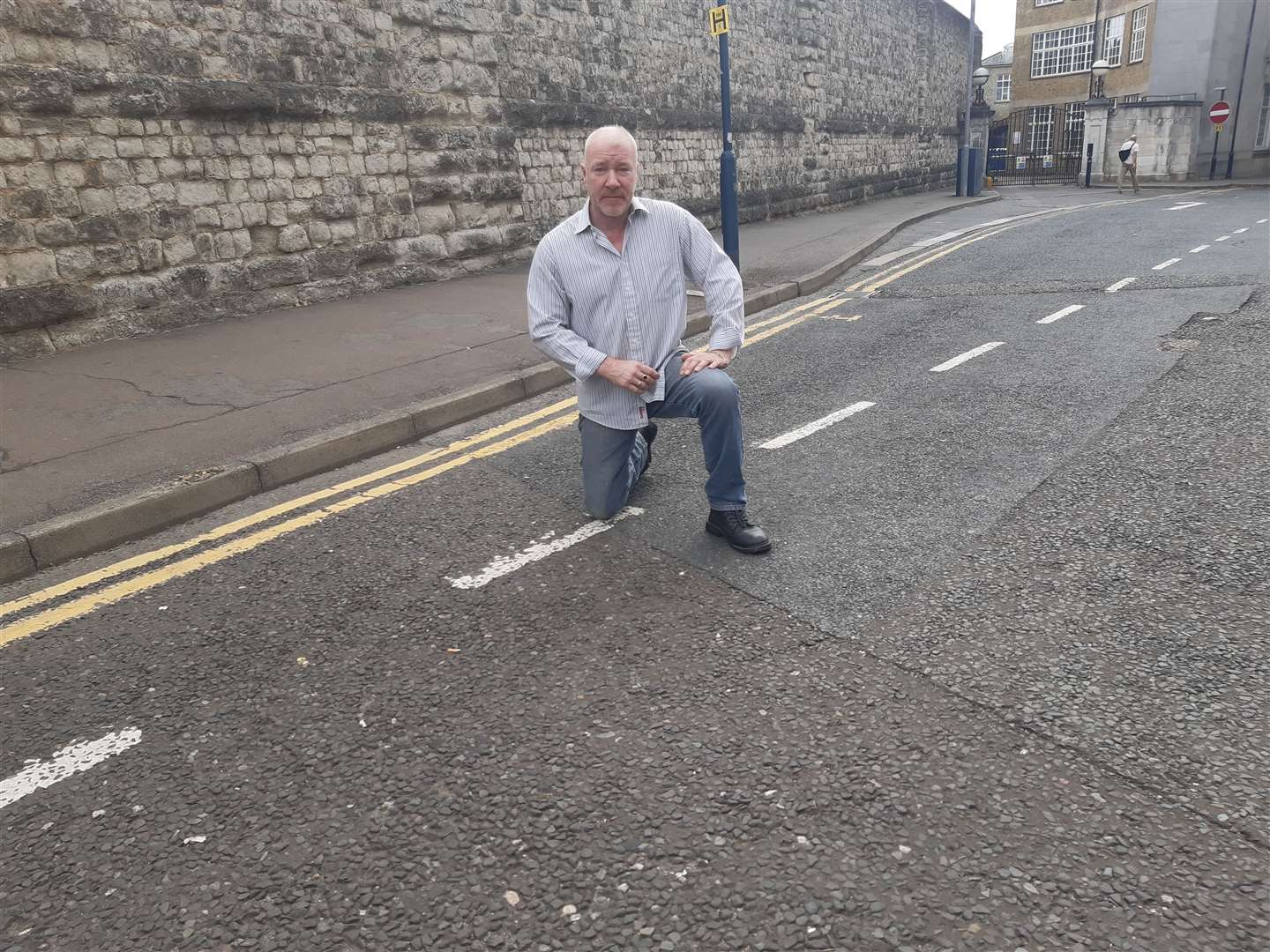 Landlord Matthew Bryant pointing out where the assault happened in Lower Boxley Road