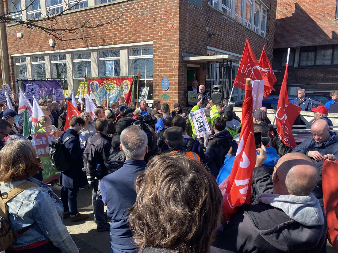 Speeches were given ahead of the rally at RMT HQ