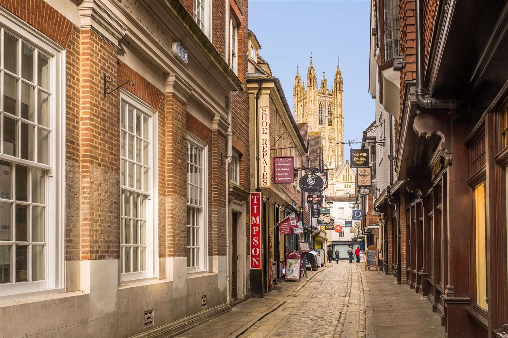 A view of Canterbury Cathedral at the bottom of the cobbled Butchery Lane. Picture: Christine Bird/Getty Images