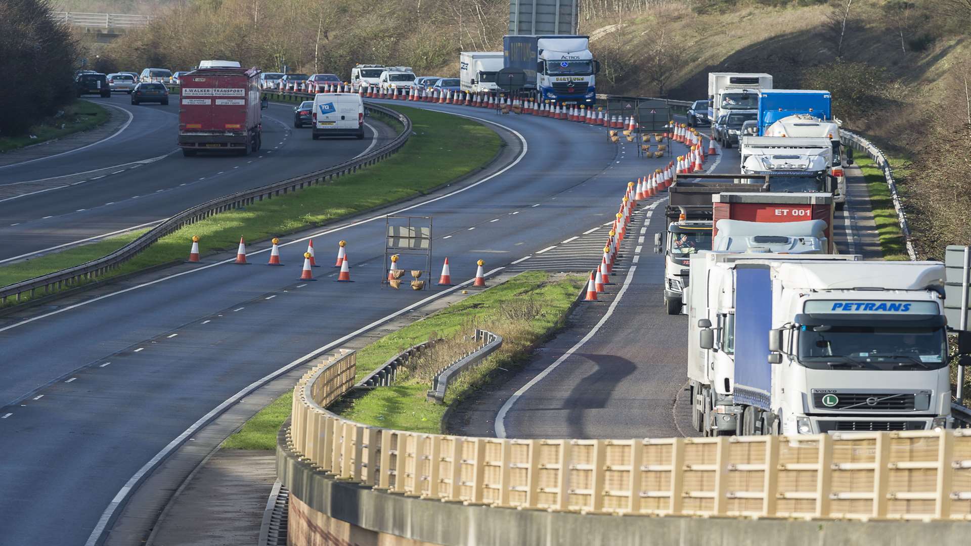 Traffic queuing to leave the A249 at Key Street