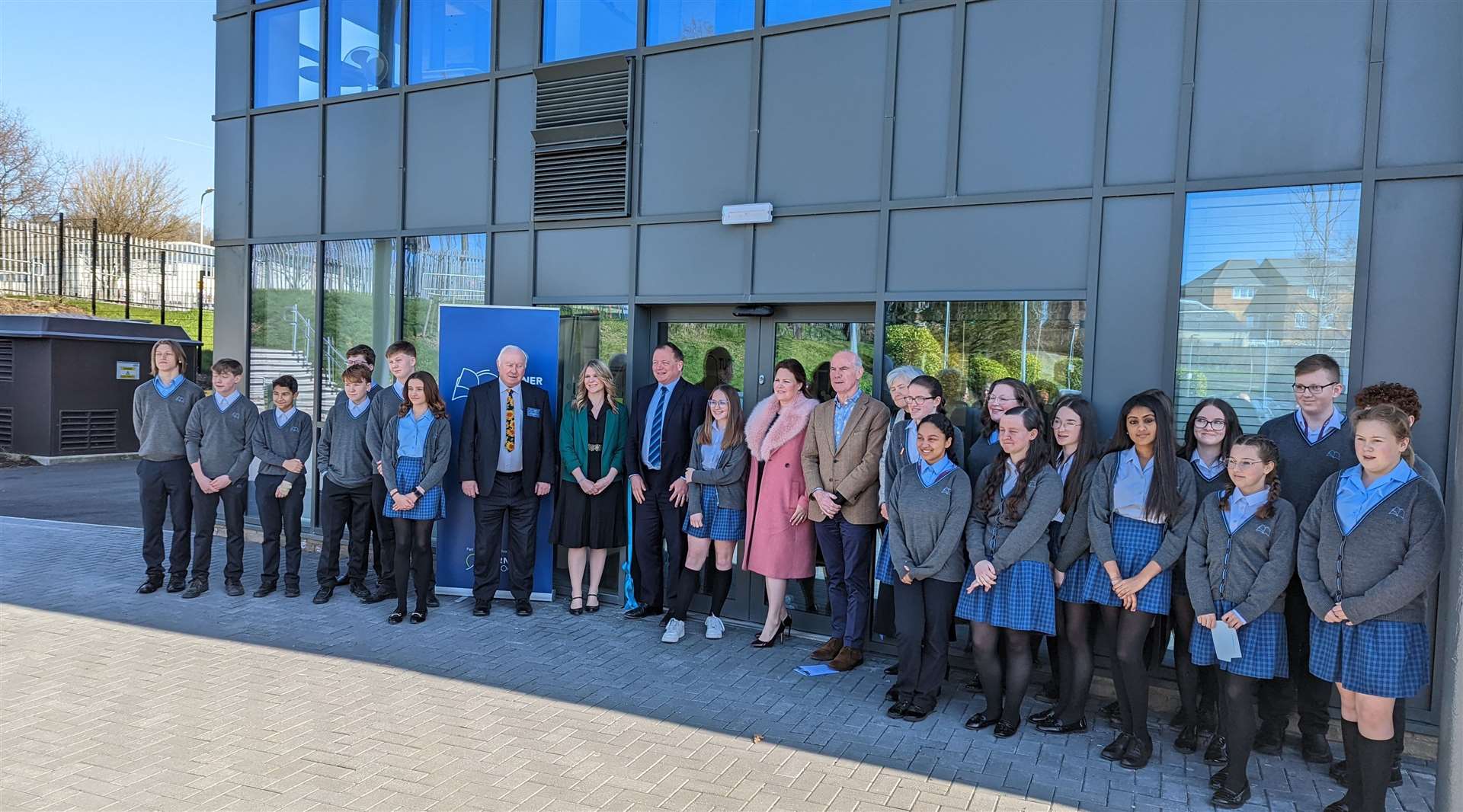 Guests, staff and pupils at the official opening of the new buildings at Turner Free School