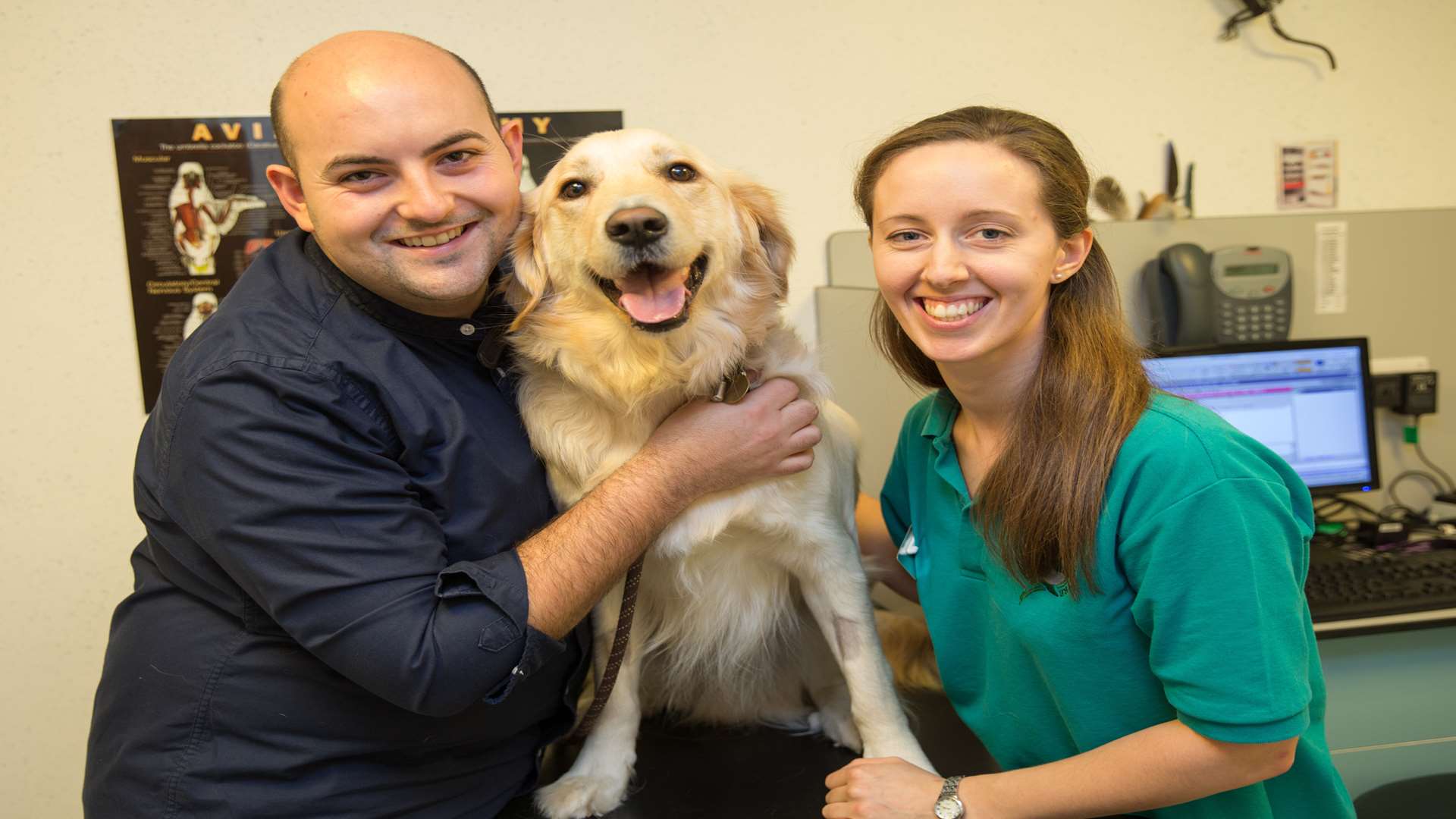 Rob Richardson from West Malling with dog Joey and vet Grace Slater from Sandhole Vetinary Centre. Picture by: Matthew Walker