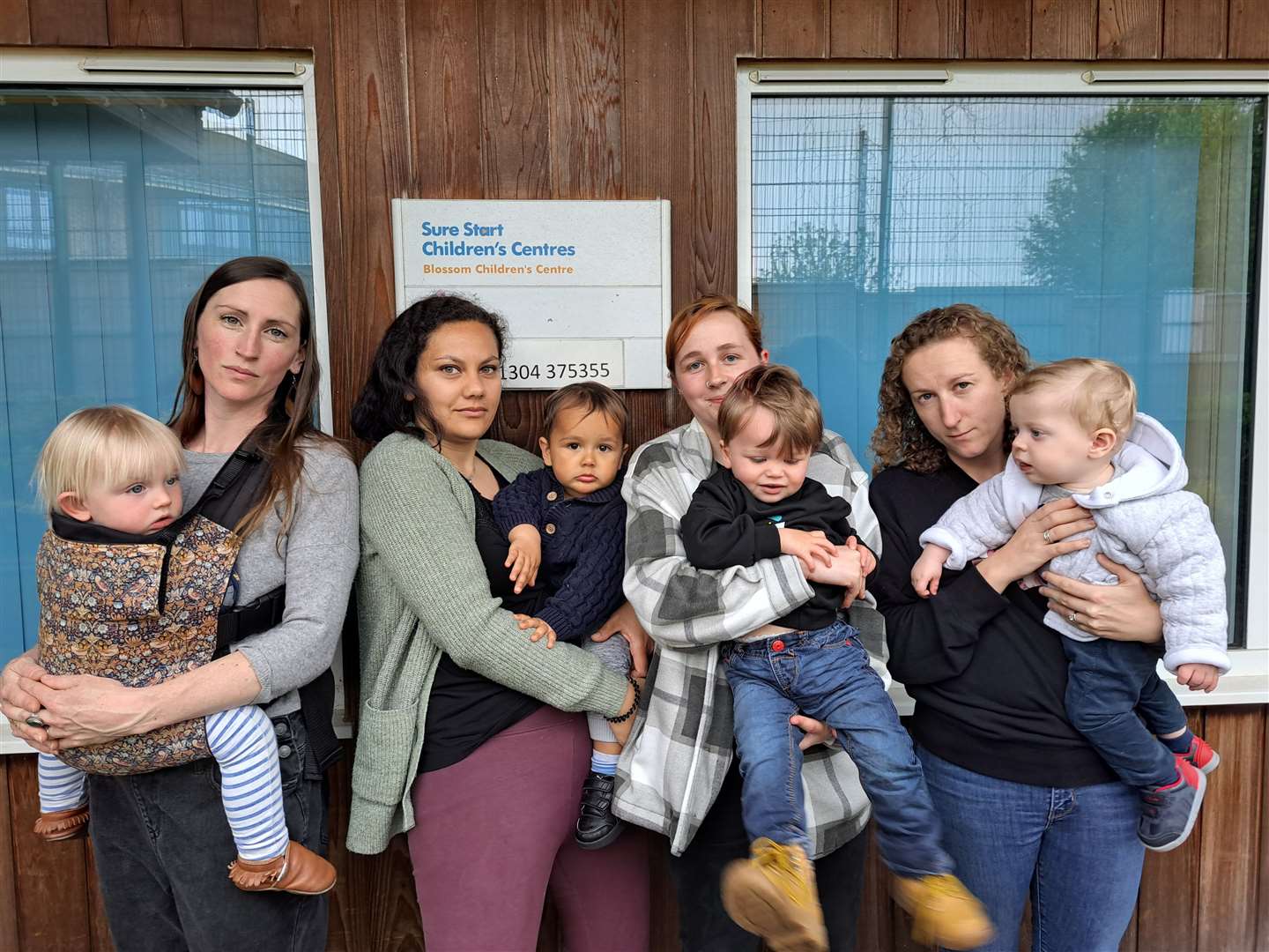 Mums Laura Symonds-Howard, Heidi Taylor, Jasmine King and Michaela Barnes outside Blossom Children's Centre in Deal