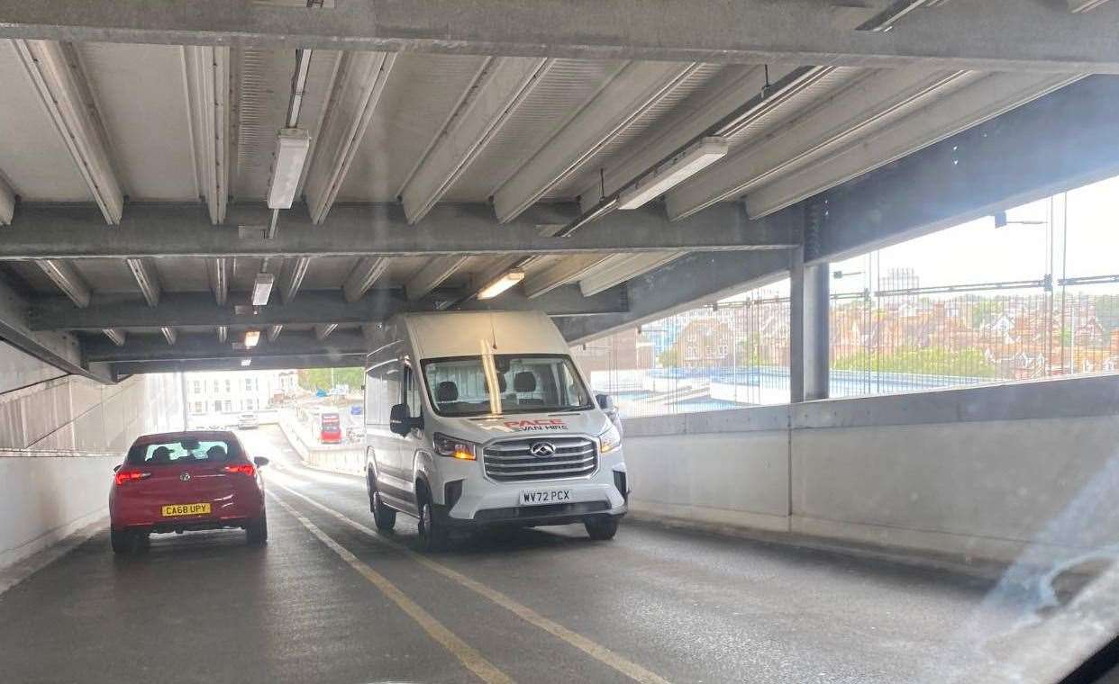 The van was seen wedged at the Asda car park in Folkestone. Picture: Louise Brazier