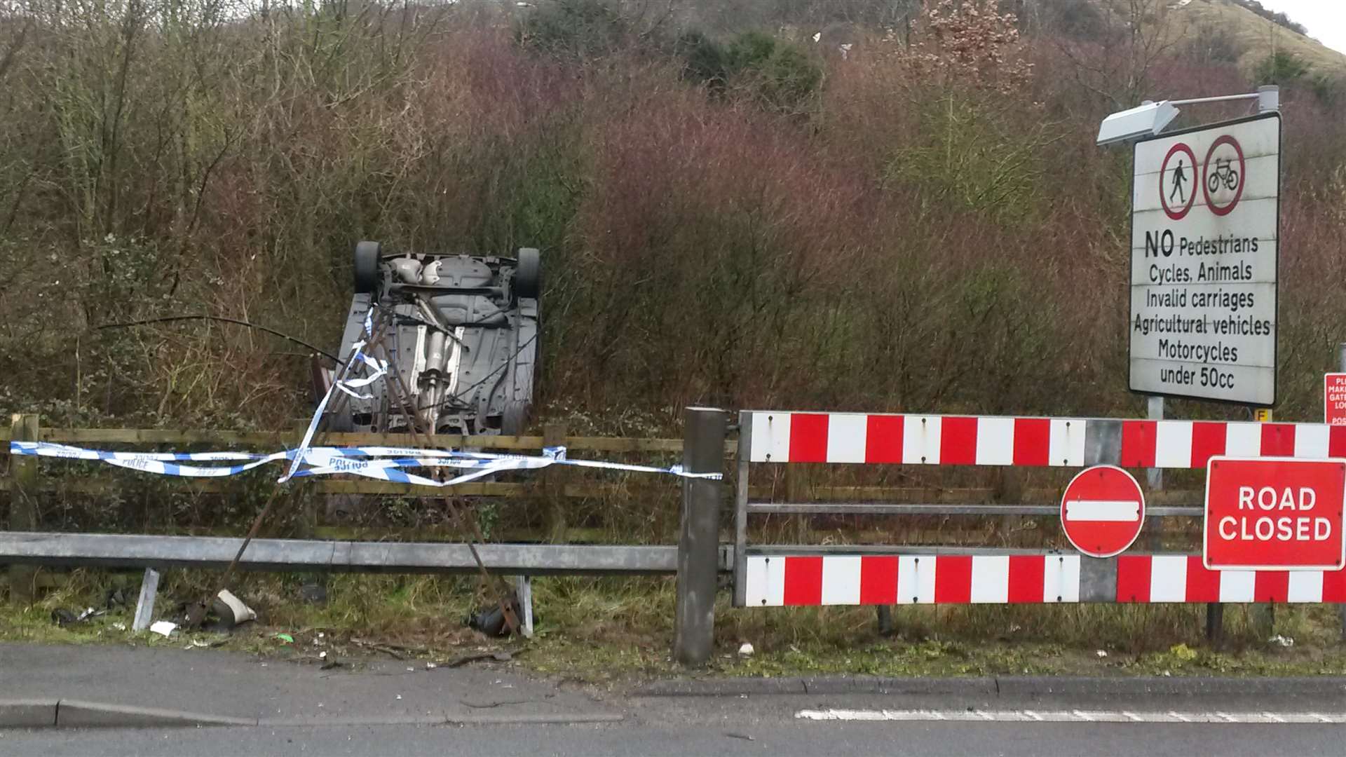 The car landed on its roof