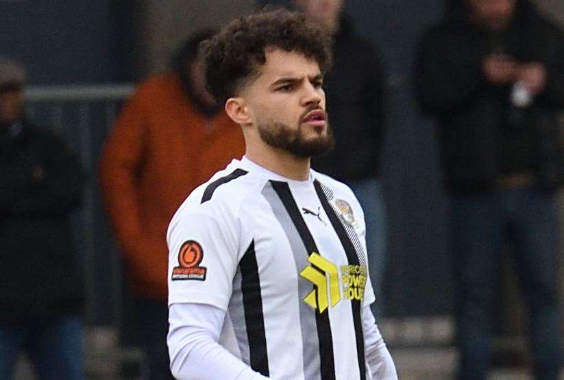 Maxwell Statham - hit the bar for Dartford in the first half. Picture: Simon Hildrew