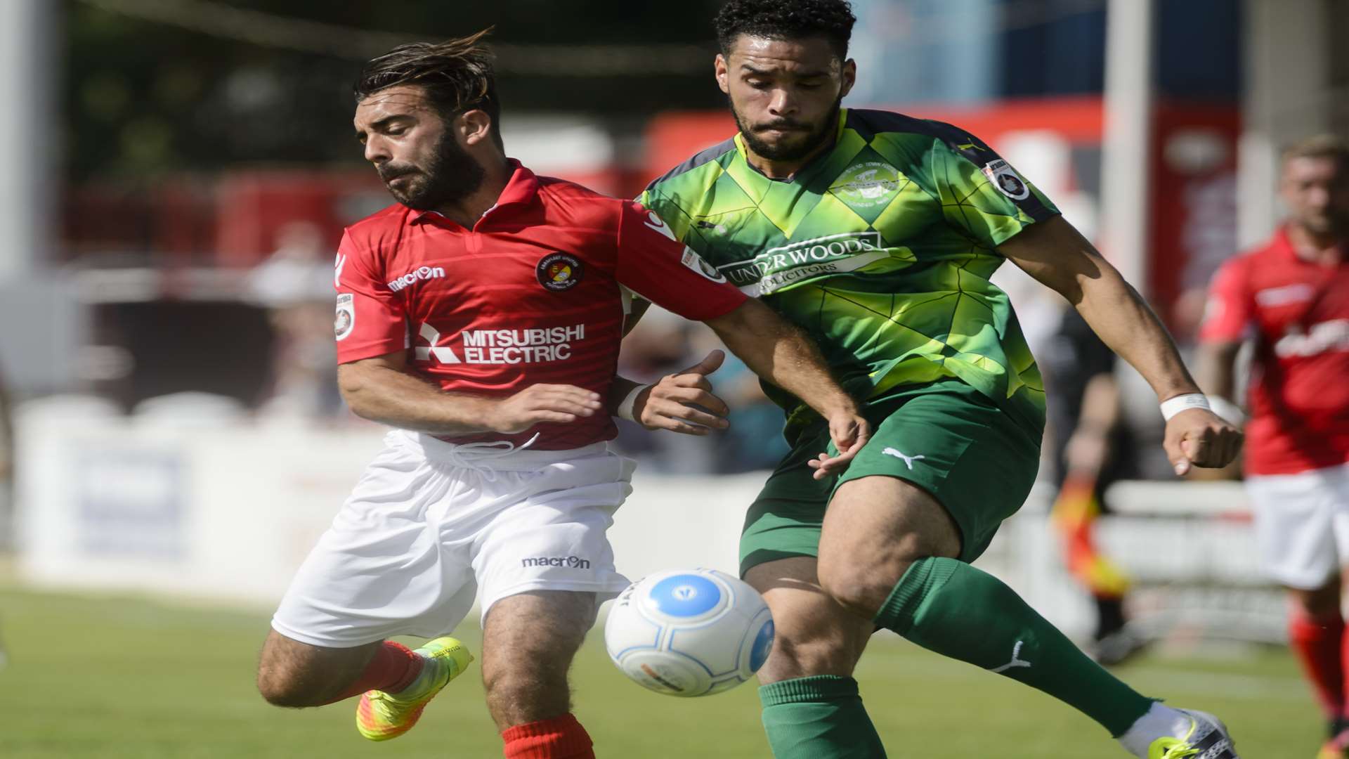 Sam Deering challenges for the ball against Hemel Hempstead Picture: Andy Payton