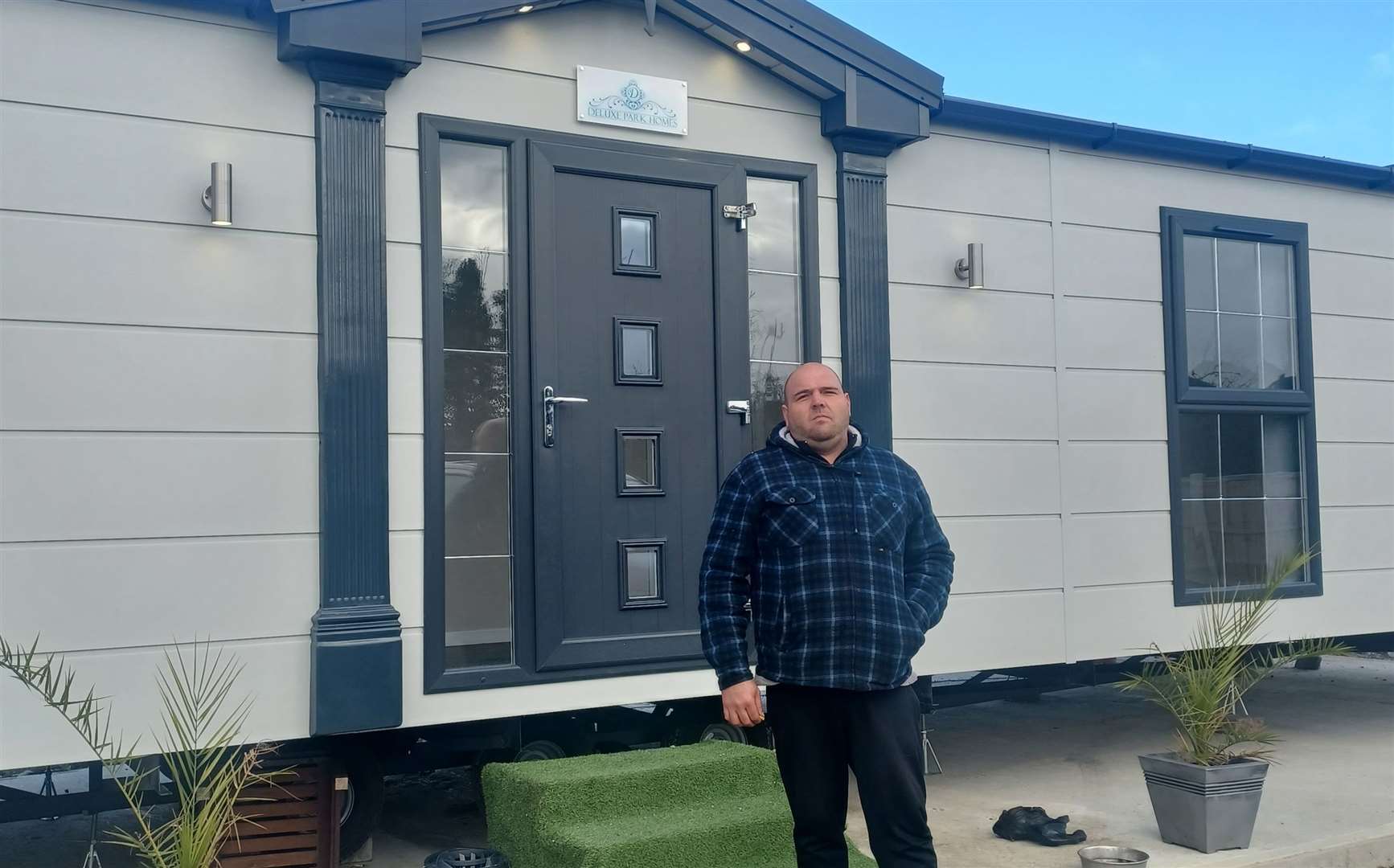 Traveller James Golby outside his home