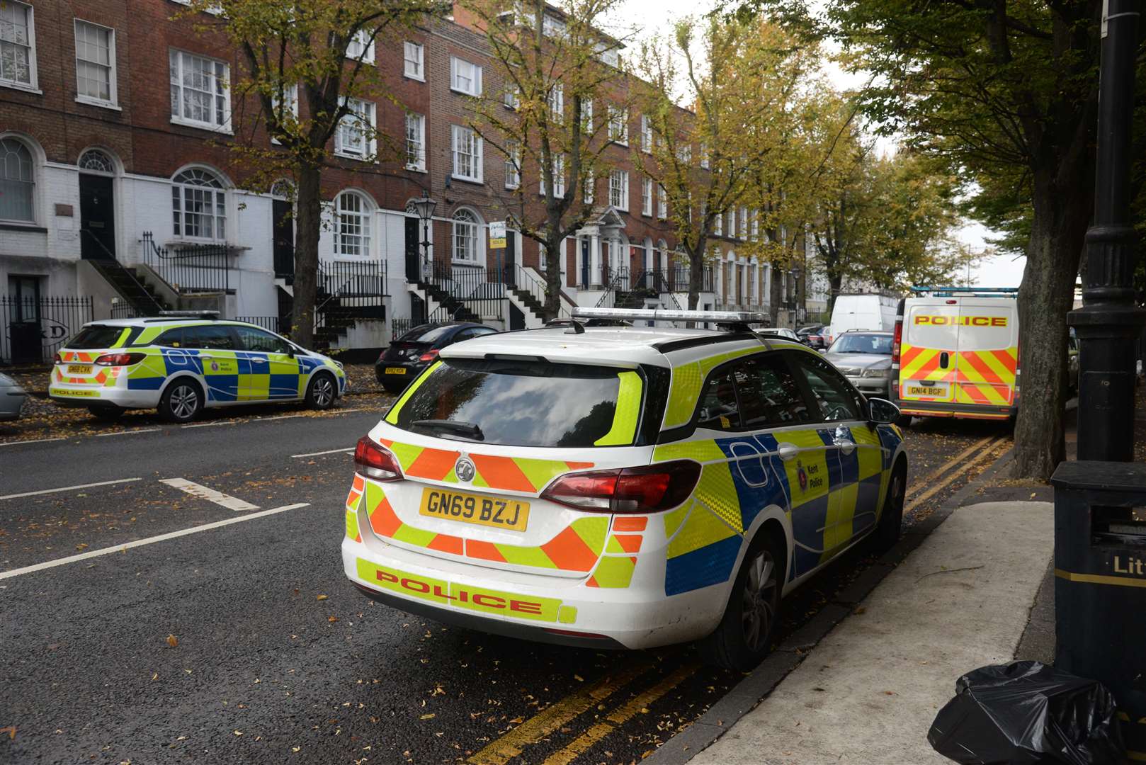 Police vehicles in New Road, Chatham on Tuesday morning Picture: Chris Davey