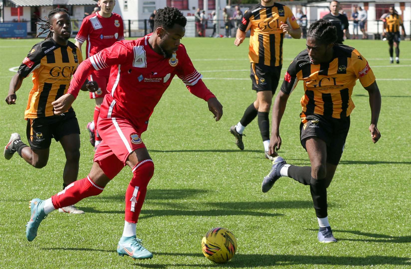 Whitstable wideman Josh William proved too quick for the East Grinstead defence during last Saturday’s pre-season clash at The Belmont Picture: Les Biggs