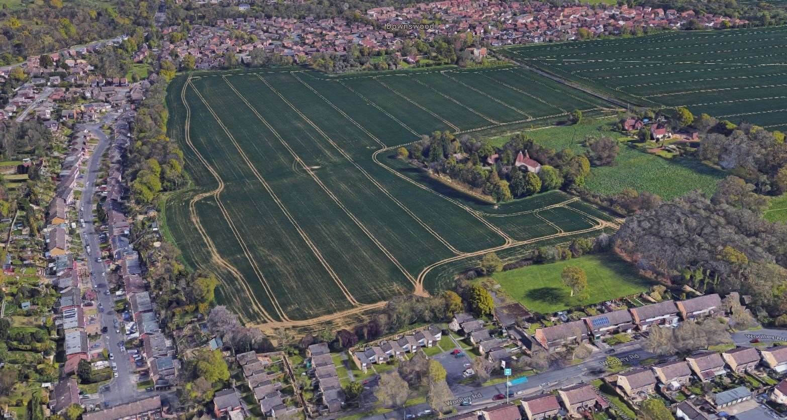 The aerial view of the site Bellway hope to build 421 homes