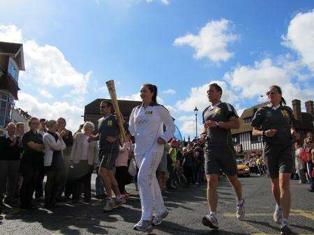 Caroline Spence approaches the exchange point by Malcolm Waite's Garage in Harnet Street, Sandwich