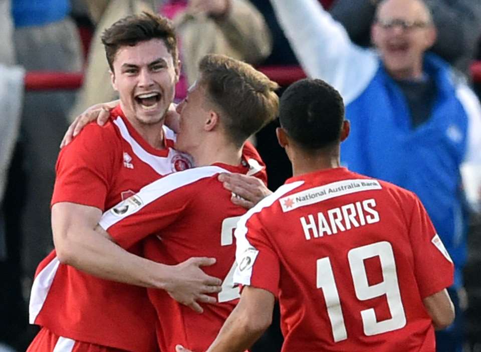 Sam Berry celebrates scoring the first goal. Picture: Keith Gillard