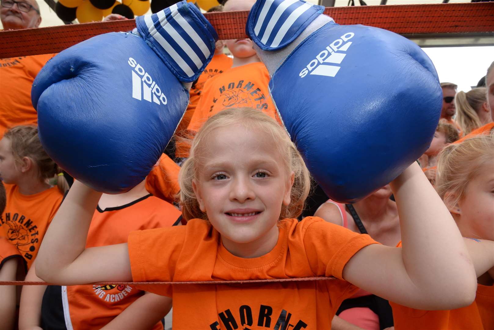 Isobelle Saunders, six on the Hornets Boxing Club float in the Ramsgate Carnival on Sunday. Picture: Chris Davey... (3195095)