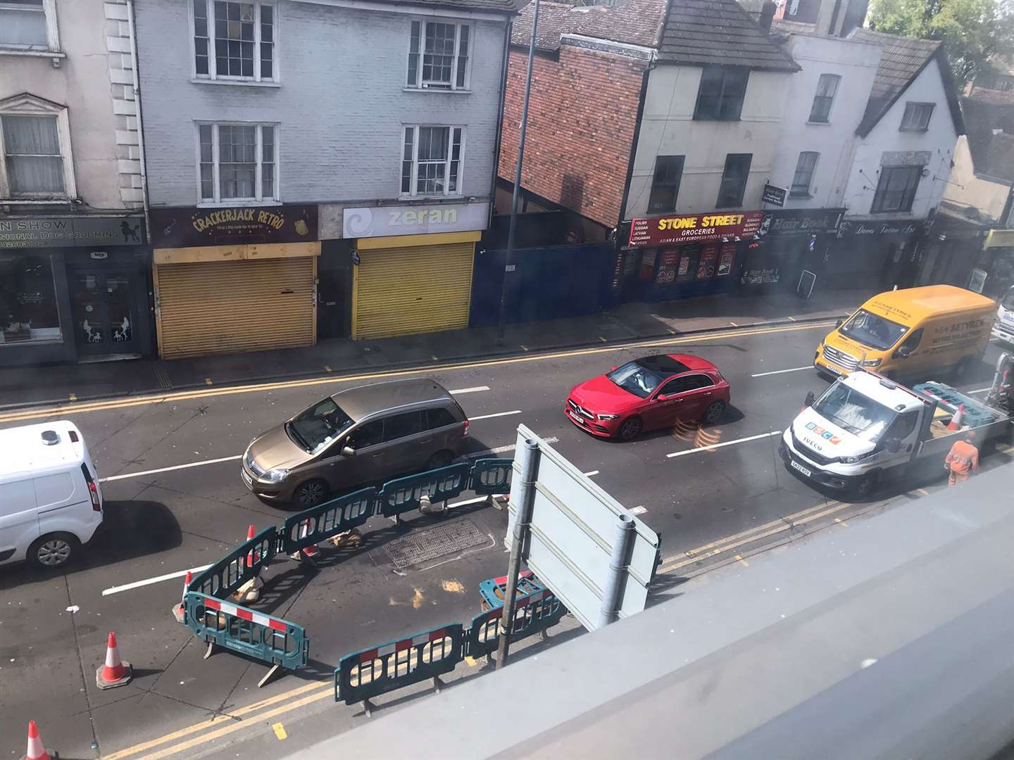 On Monday engineers were spotted erecting barriers around the manhole in Lower Stone Street