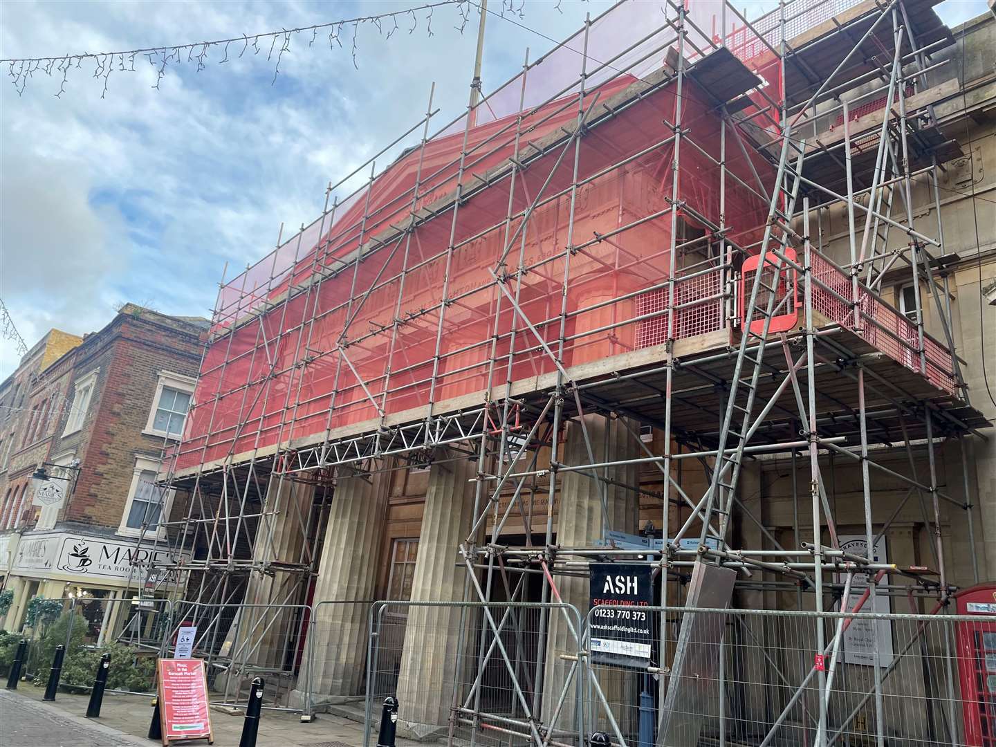 Scaffolding around the Old Town Hall is for roof repairs