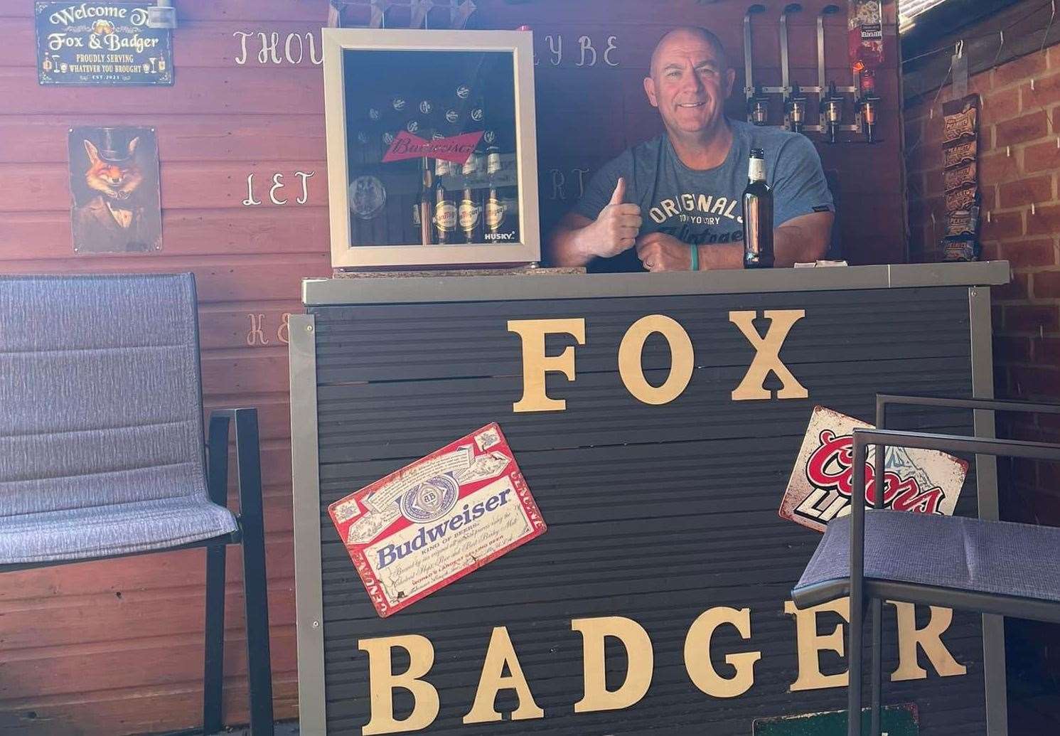 Marcel has now opened the Fox and Badger pub in his back garden to entertain friends and family