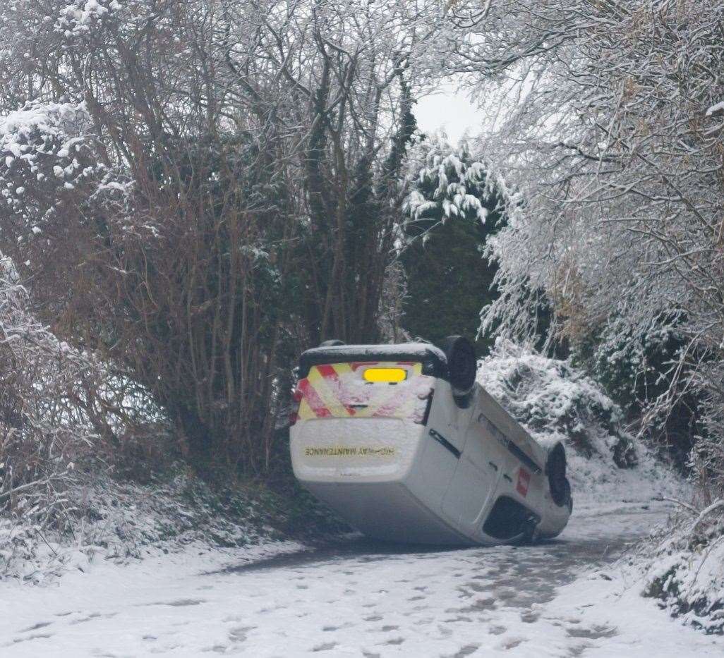 The driver of this van escaped without injury in Sittingbourne earlier. Picture: Kent Police