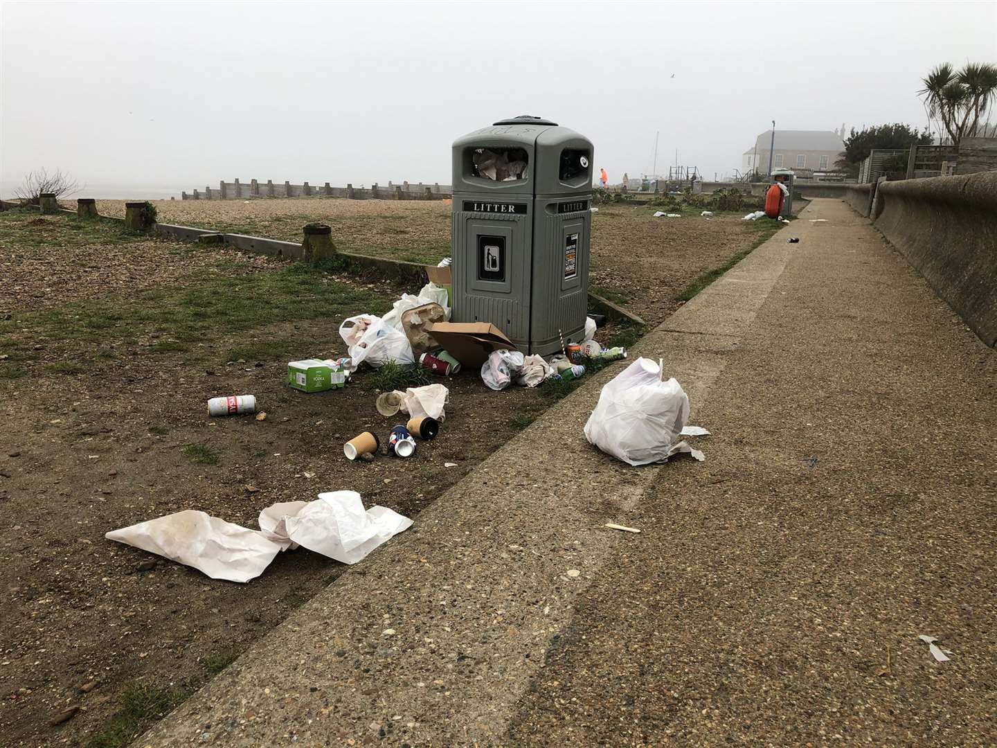 One of the many overflowing bins pictured this morning. Picture: David Cramphorn