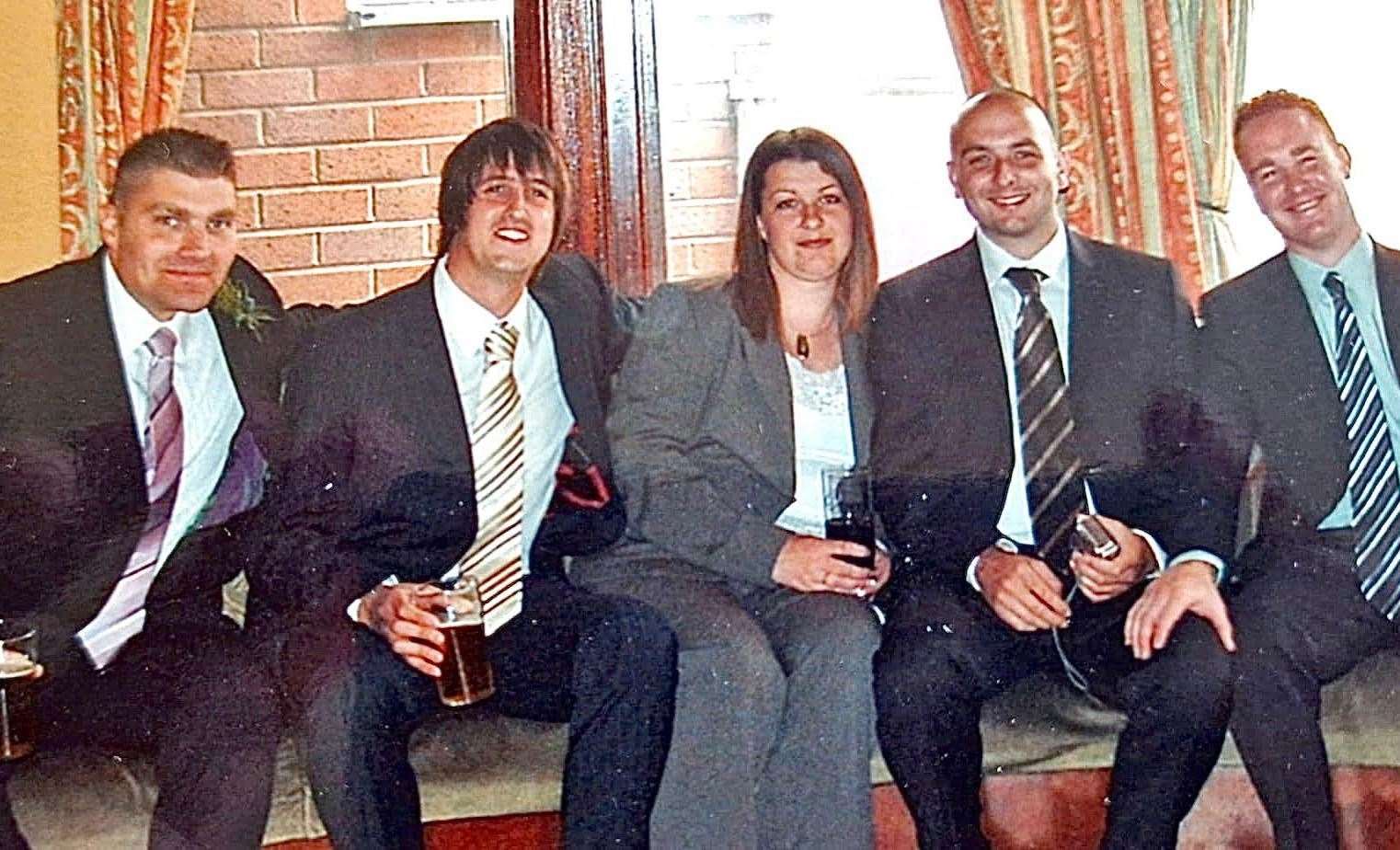 Mark with his good friends David Sorrell, Tracey, Luke Williams and Lloyd Sutton-Foster (left to right). Picture: Julia Hannaford